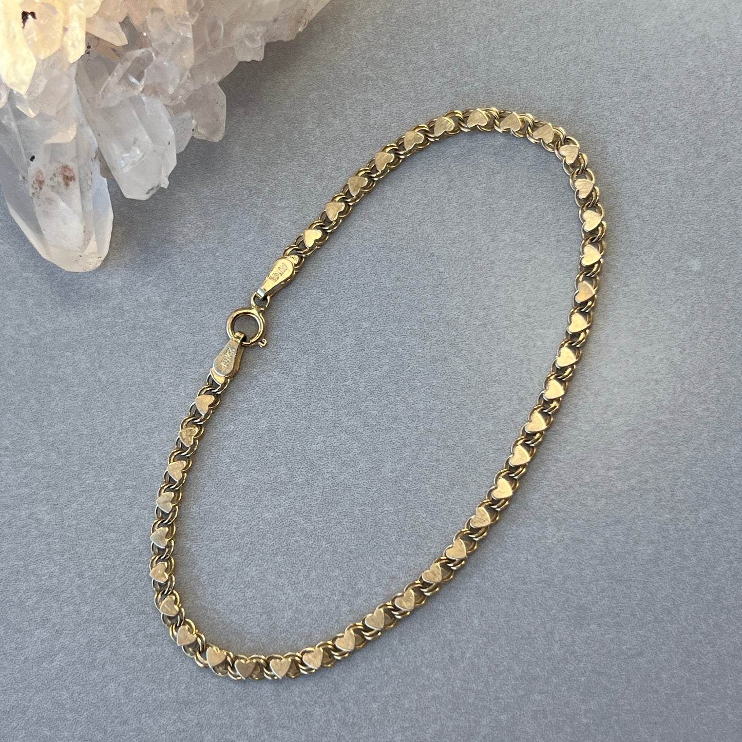 Vintage 14k Gold Mirror Heart Link Bracelet