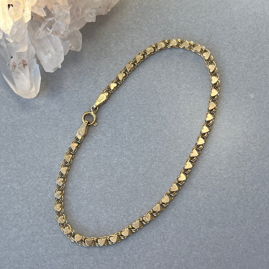 Vintage 14k Gold Mirror Heart Link Bracelet