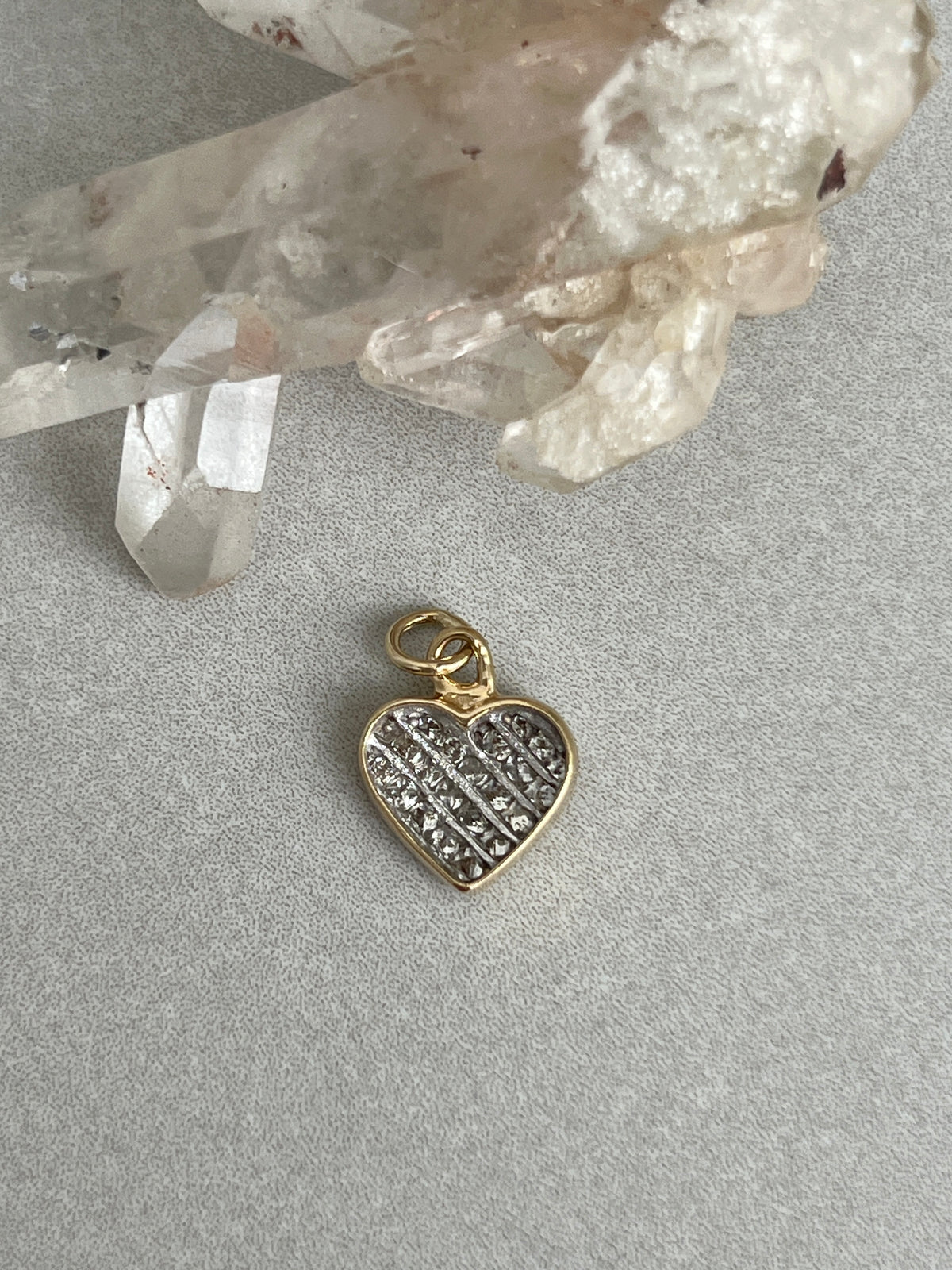 Vintage 14k Gold Princess Cut Invisible Set Diamond Heart Charm