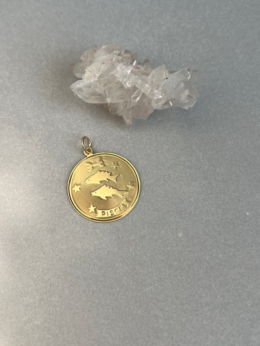 Vintage 14k Gold Pisces Zodiac Coin Charm