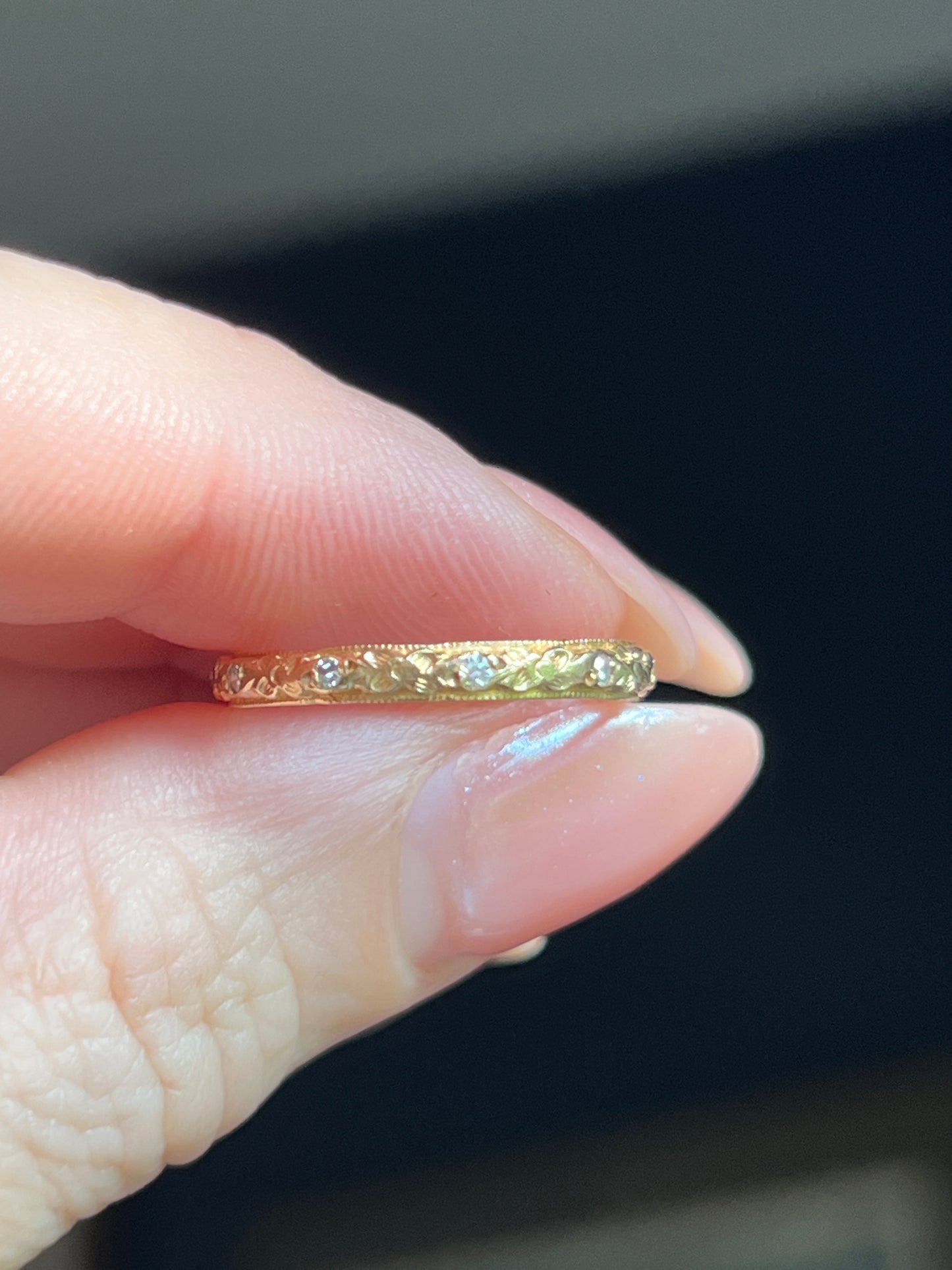 Vintage 14k Gold Diamond Accent Floral Eternity Band