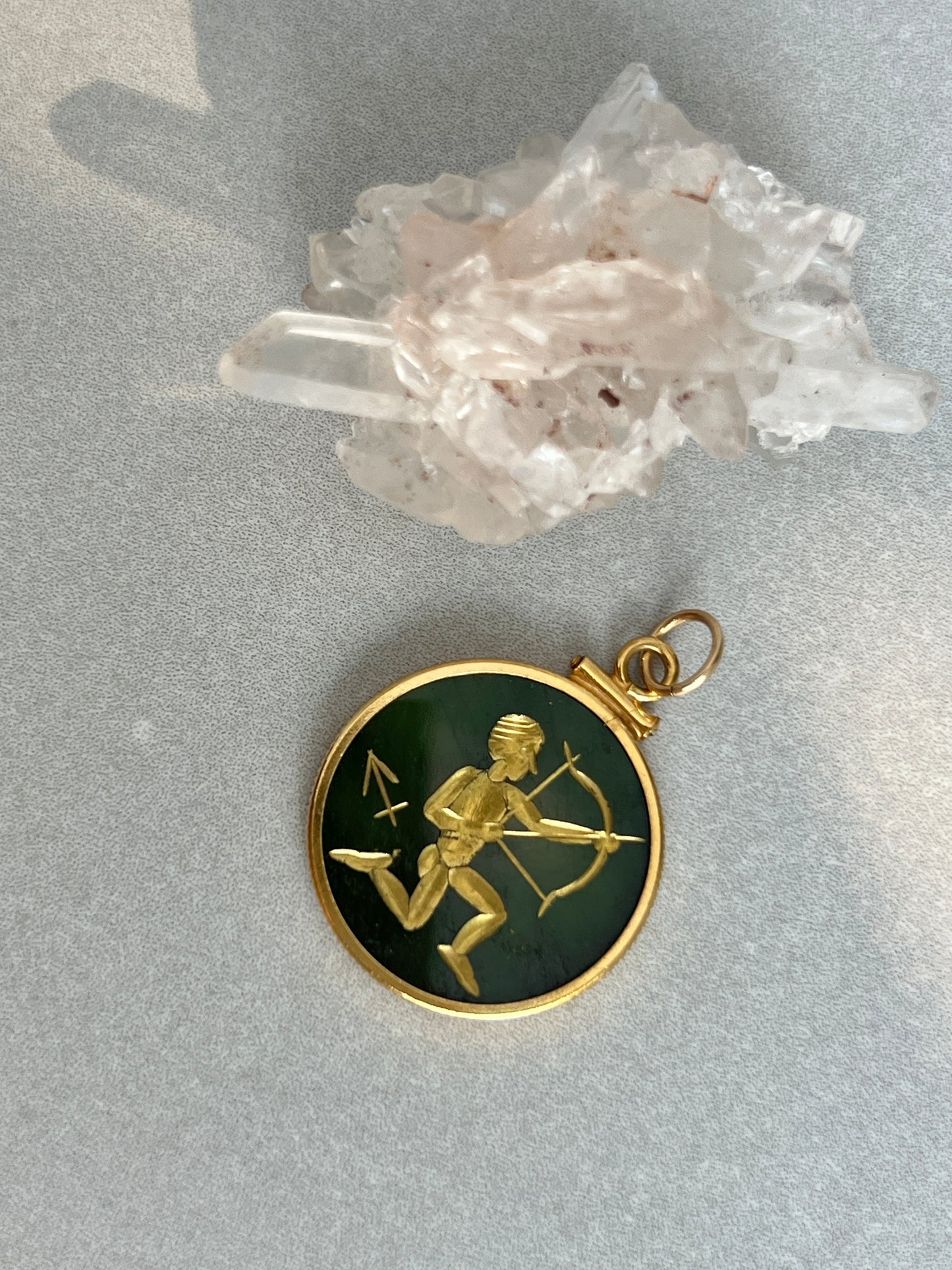 Vintage 14k Gold Nephrite Jade Sagittarius Zodiac Coin Charm