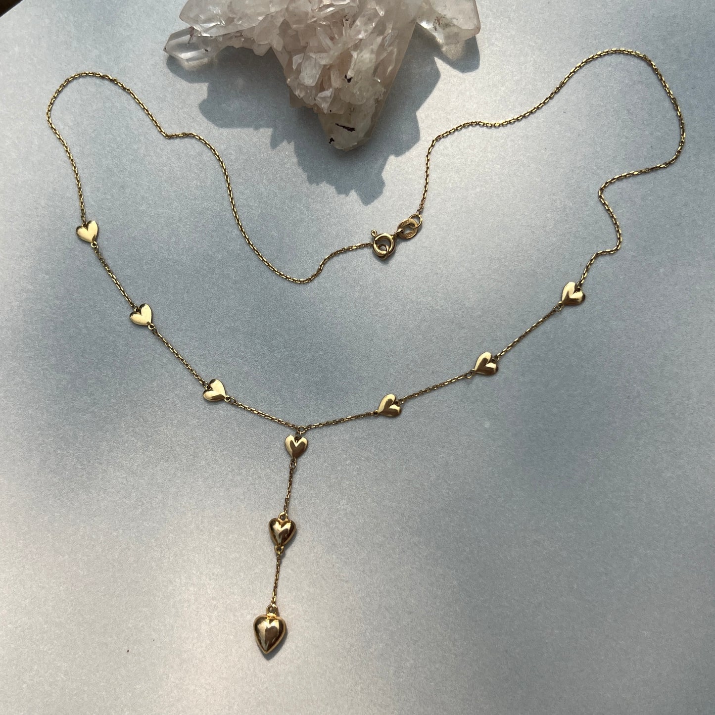 Vintage 14k Gold 17” Puffy Heart Link Lariat Necklace