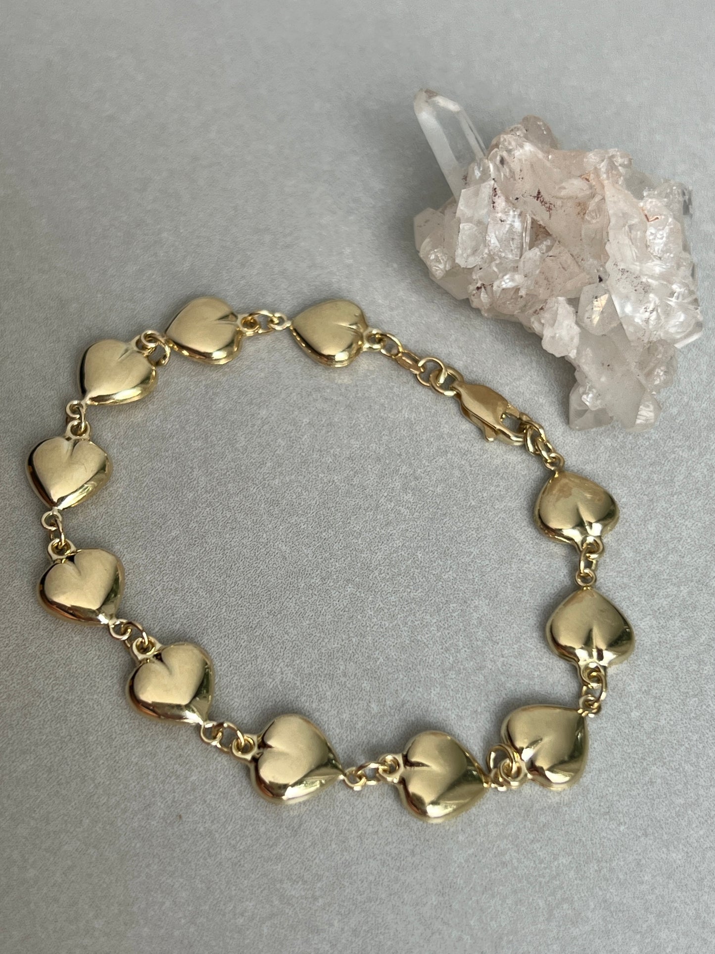 Vintage 14k Gold Puffy Hearts Link Bracelet
