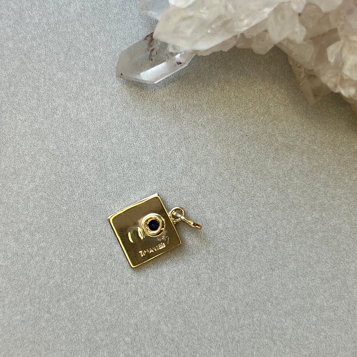 Vintage 14k Gold Engine Turned Sapphire Charm