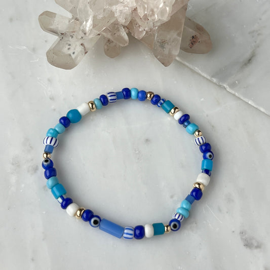 6.5” The Blues Trade Bead + 14k Gold Bracelet