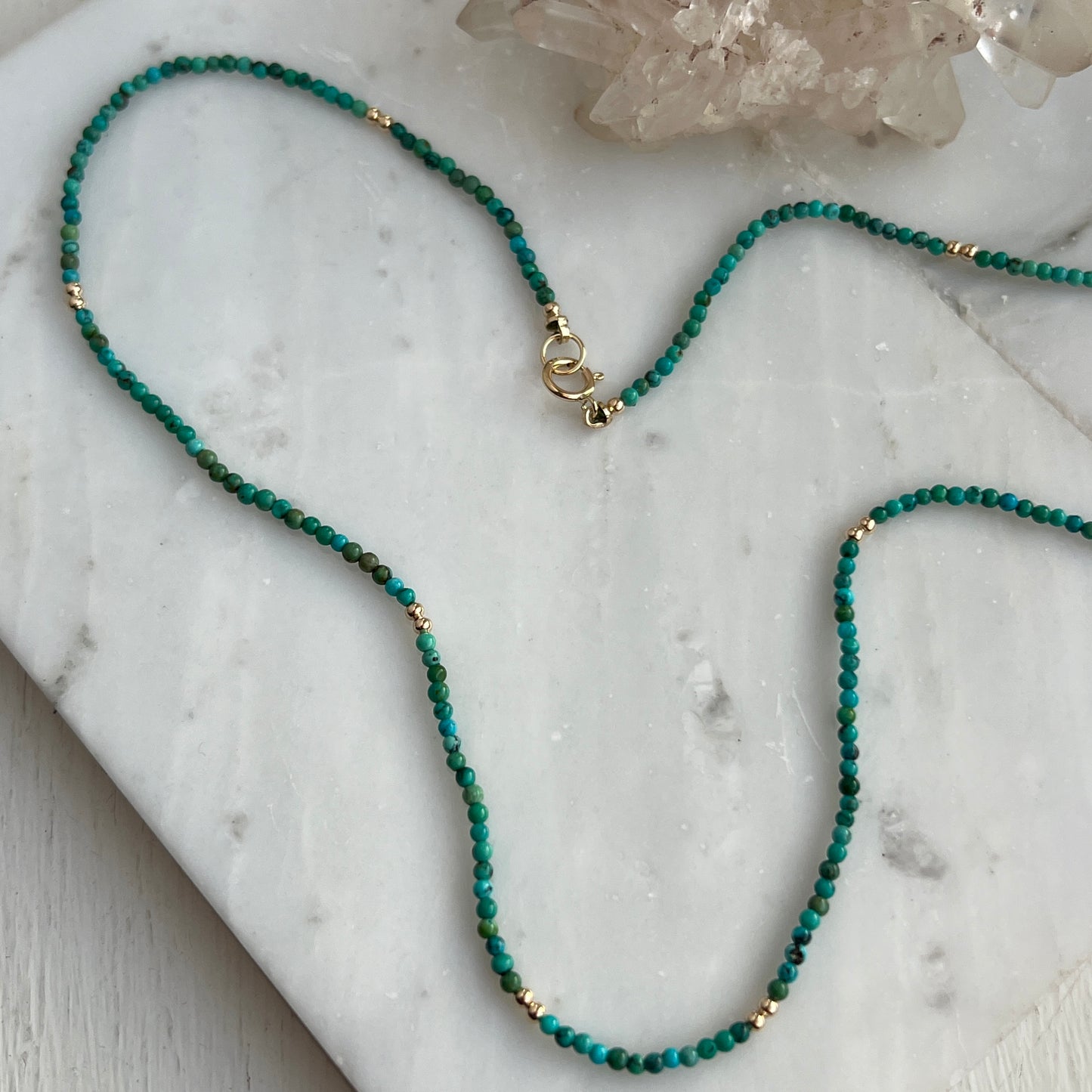 18” Turquoise Gemstone Necklace with Solid 14k Gold Bead Accents