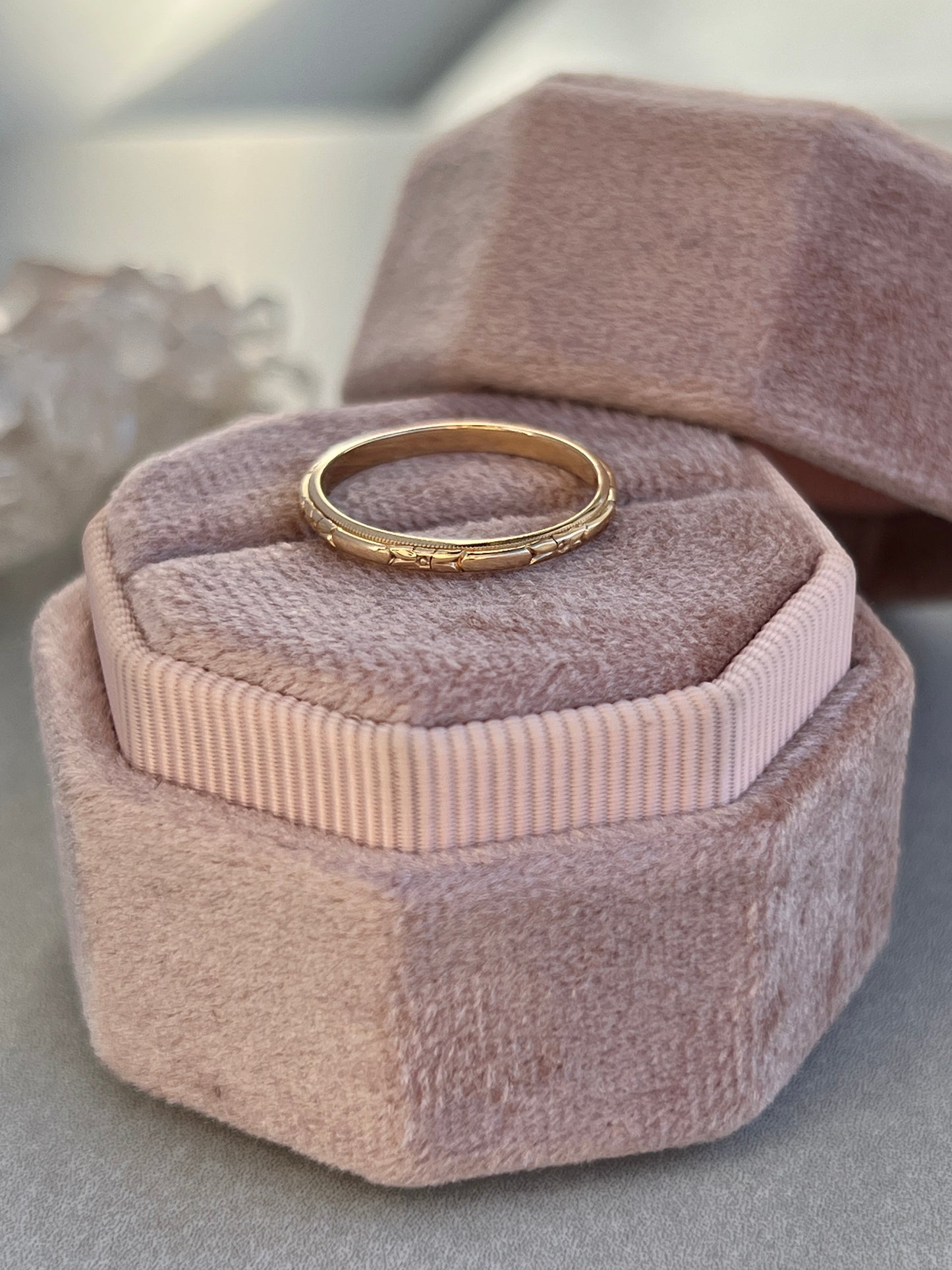 Vintage 14k Gold Skinny Floral Eternity Band