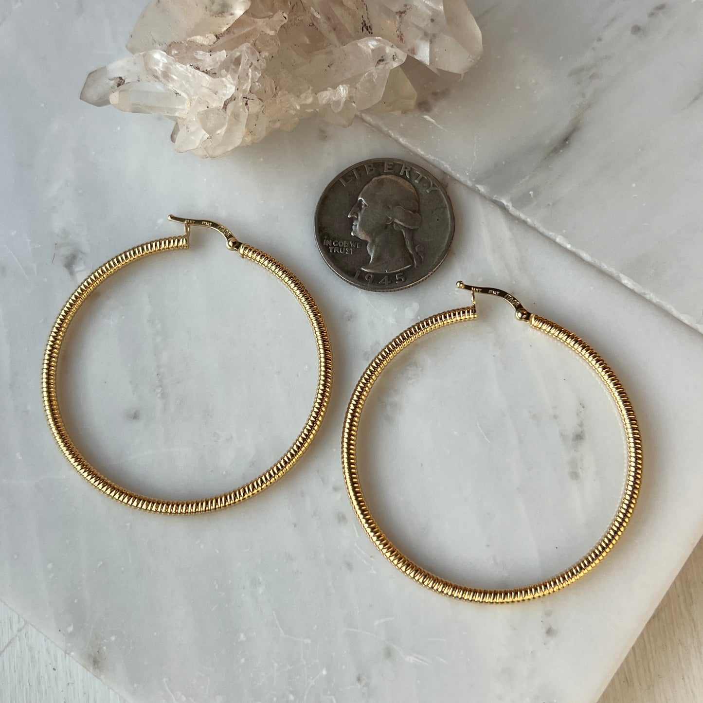 Vintage 14k Gold Coil Style Large Hoop Earrings