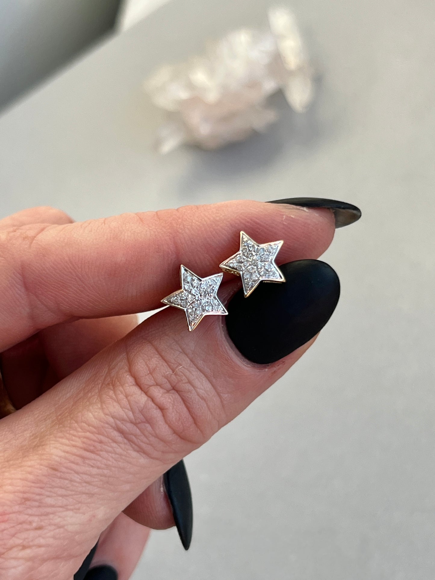 Vintage 10k Gold Pavé Diamond Star Stud Earrings