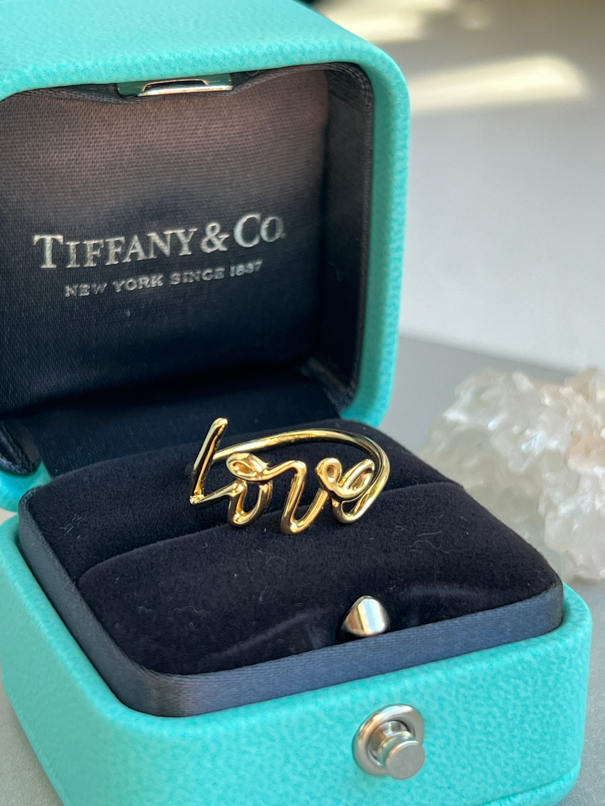 Estate 18k Gold Paloma Picasso + Tiffany & Co. ‘Love’ Script Ring (with Box)