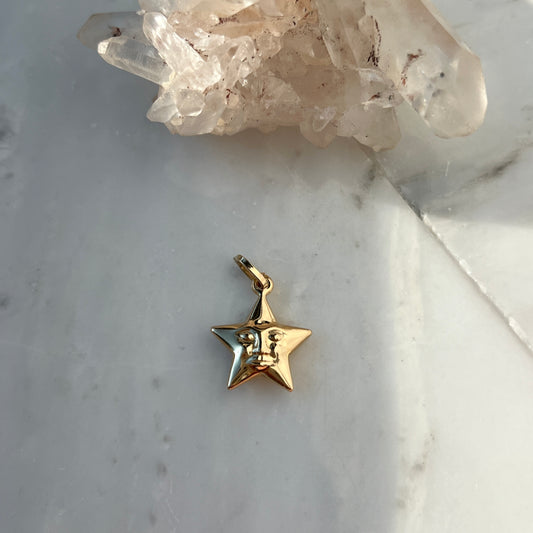 Vintage 14k Gold Puffy Star with Face charm