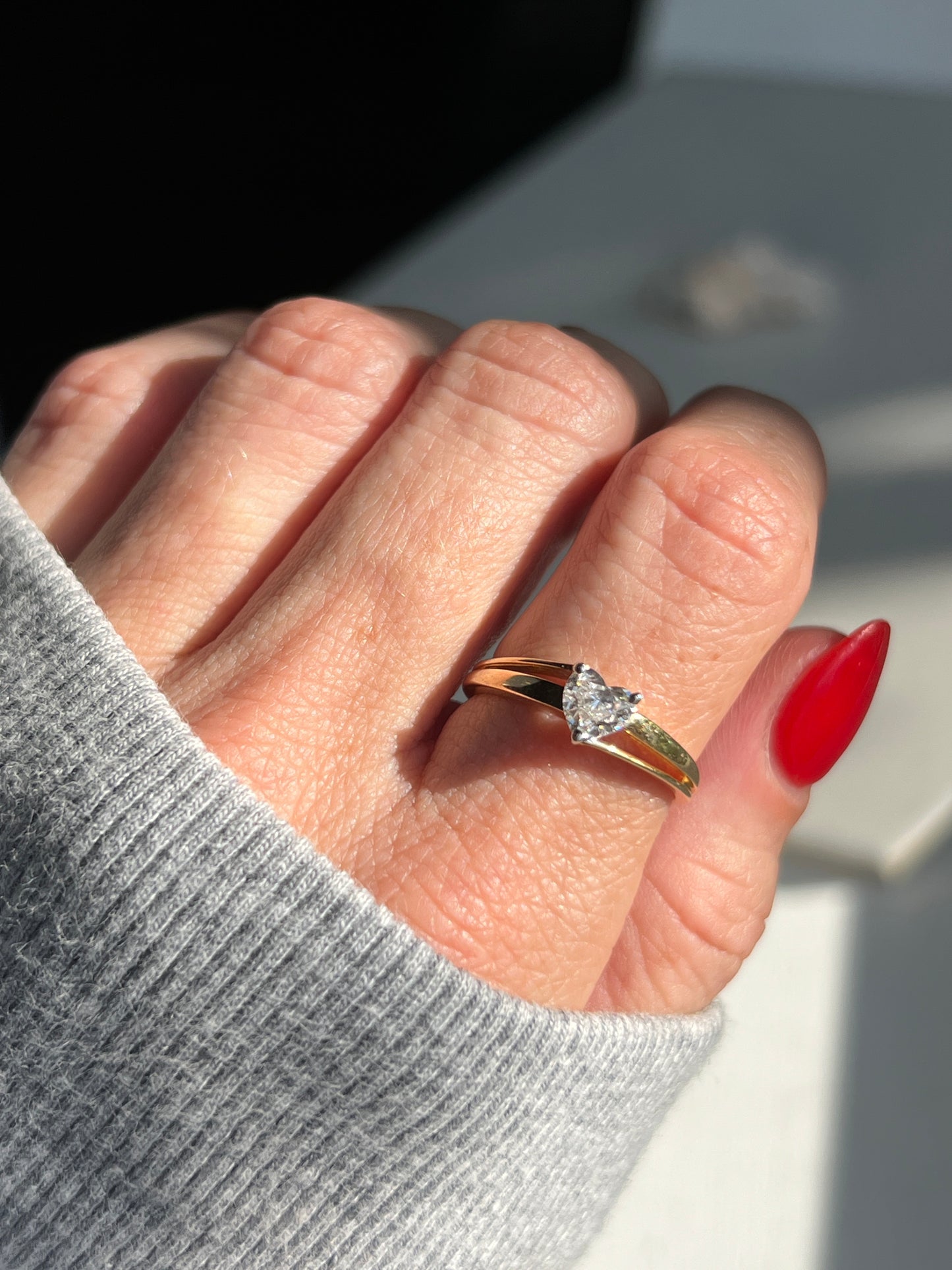 Vintage 14k Gold Heart Diamond Solitaire Ring