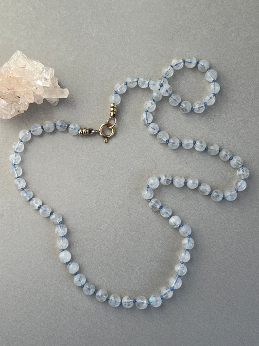 Custom 14k Gold 17” Moonstone ‘Pearls’ Silk-Knotted Necklace
