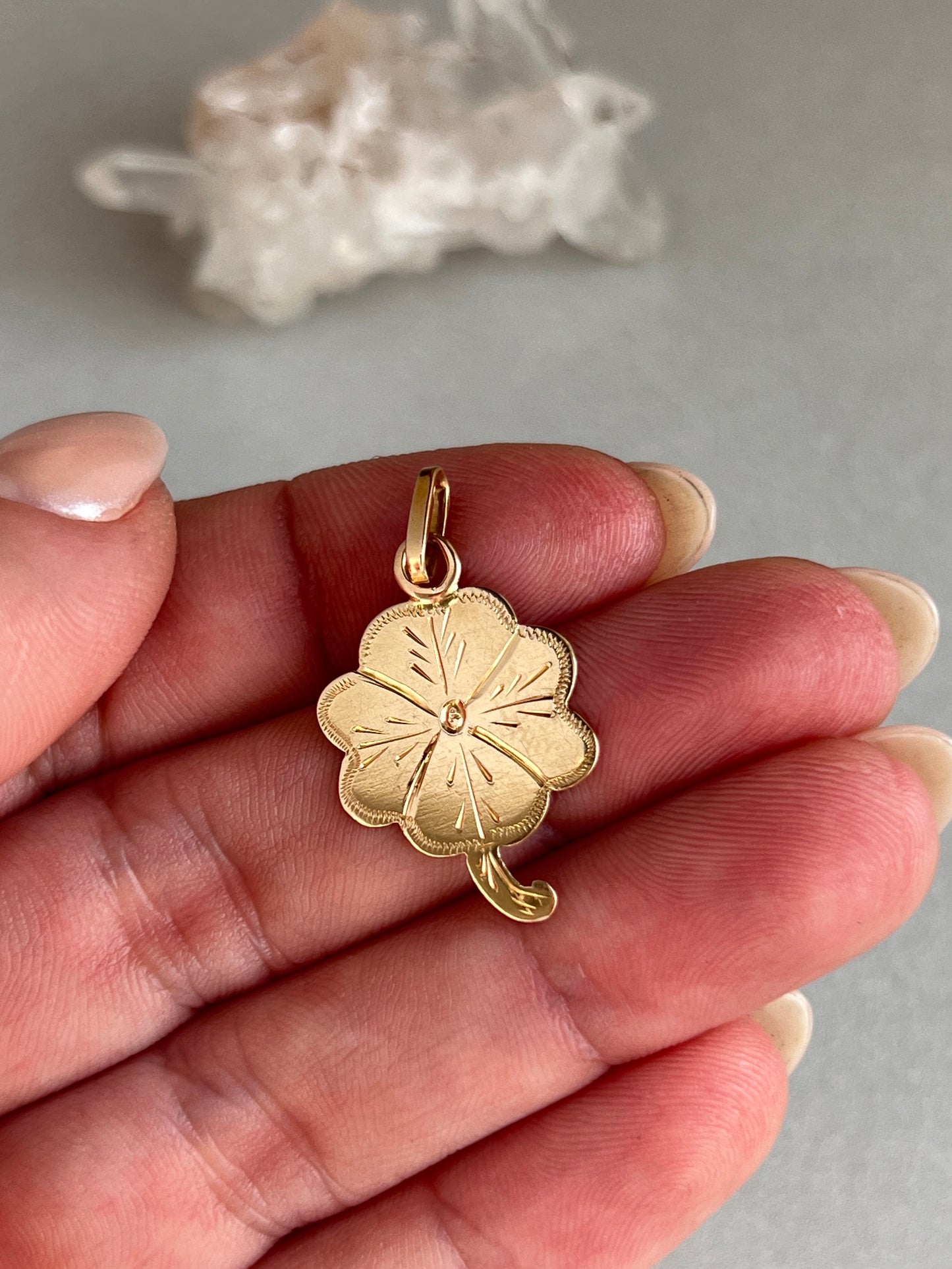 Vintage 14k Gold Hand Engraved Lucky Shamrock Charm