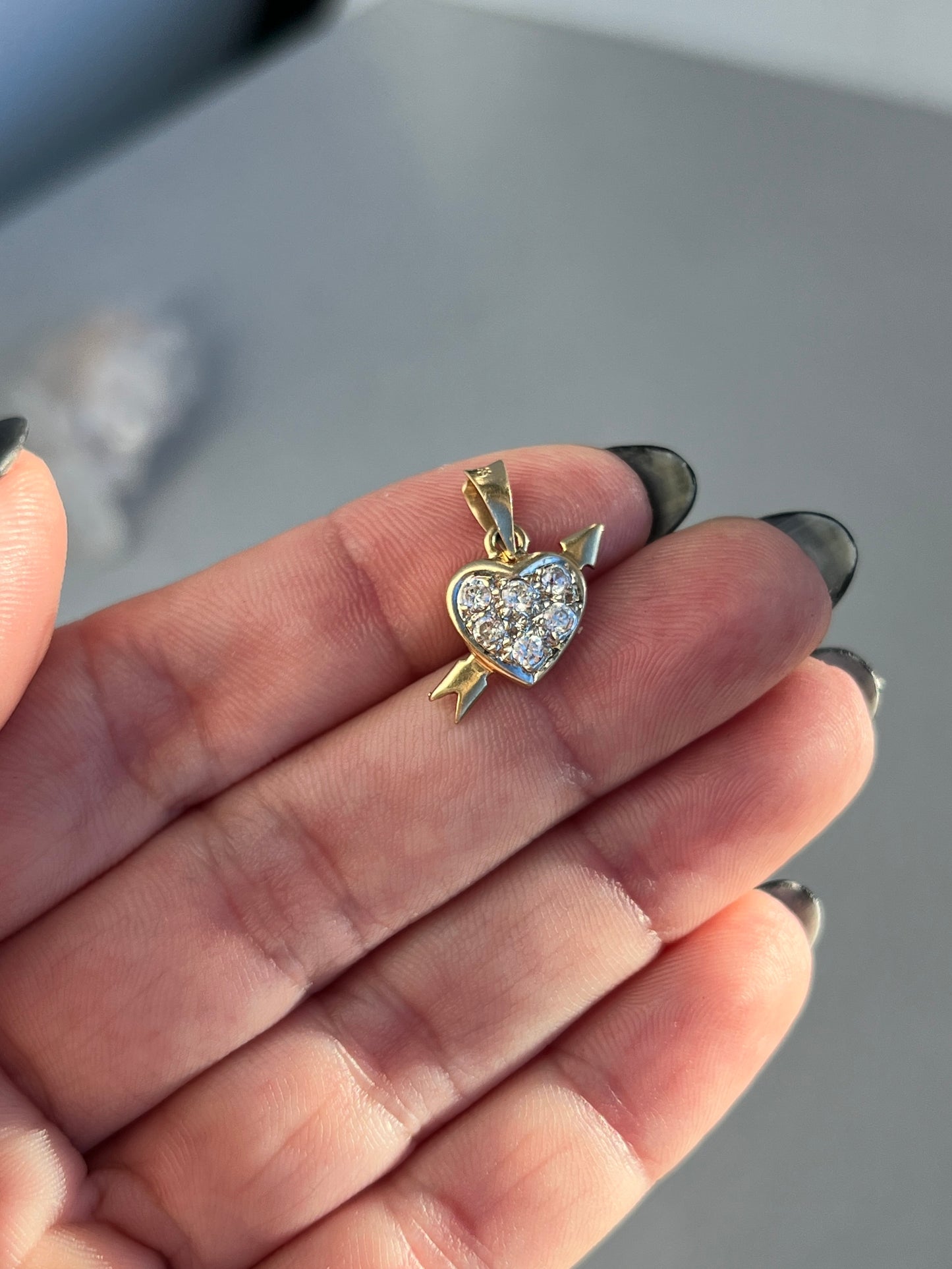 Vintage 14k Gold Arrow & Heart Natural Diamond Charm