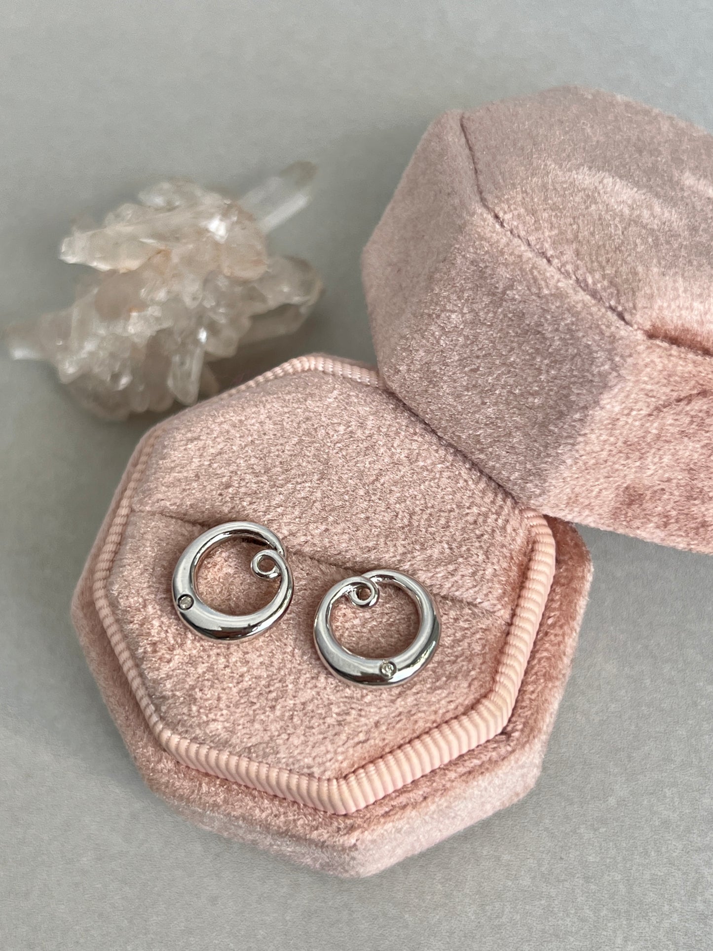 Vintage Sterling Silver Diamond Accent Circle Earrings