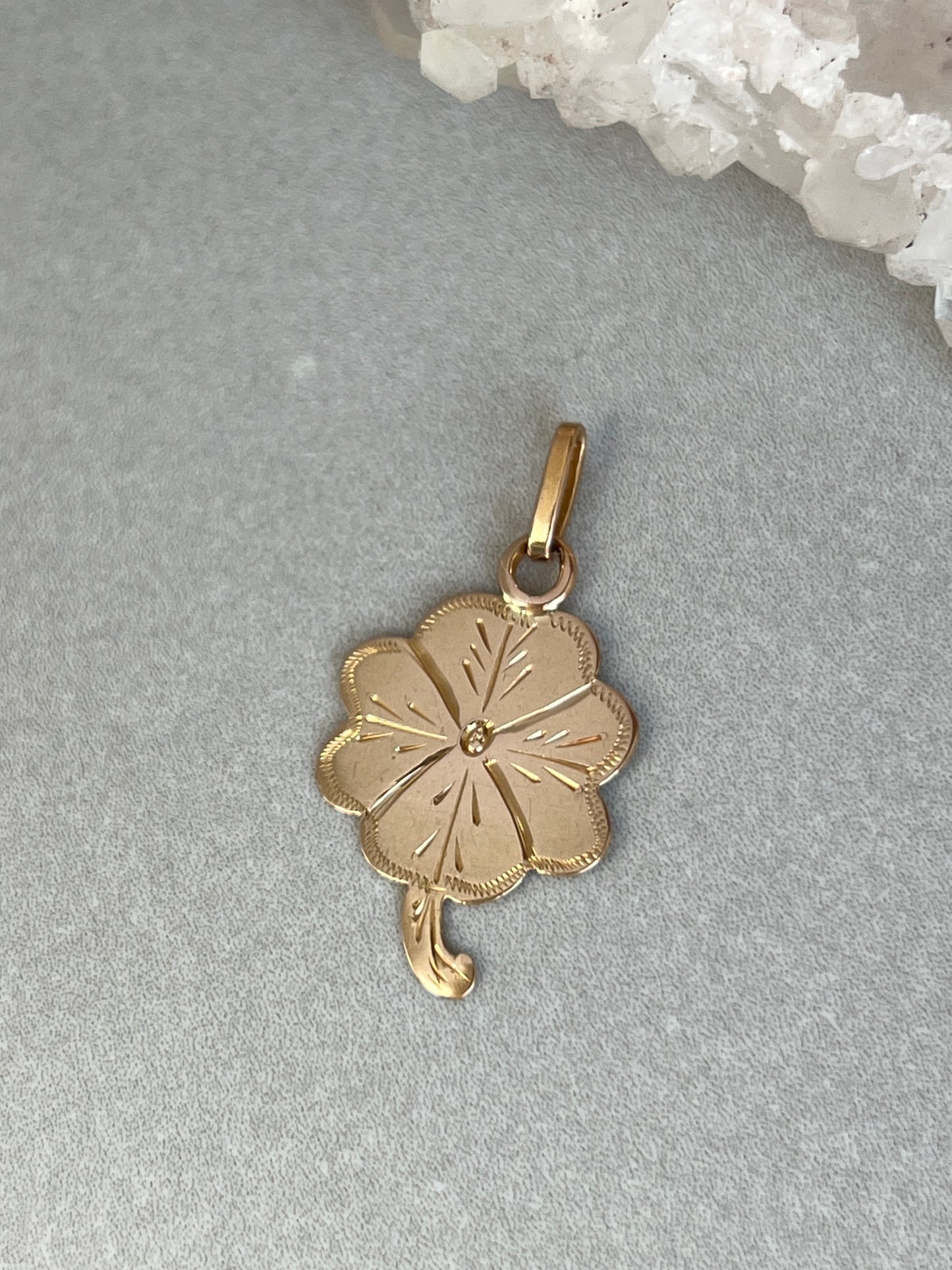 Vintage 14k Gold Hand Engraved Lucky Shamrock Charm