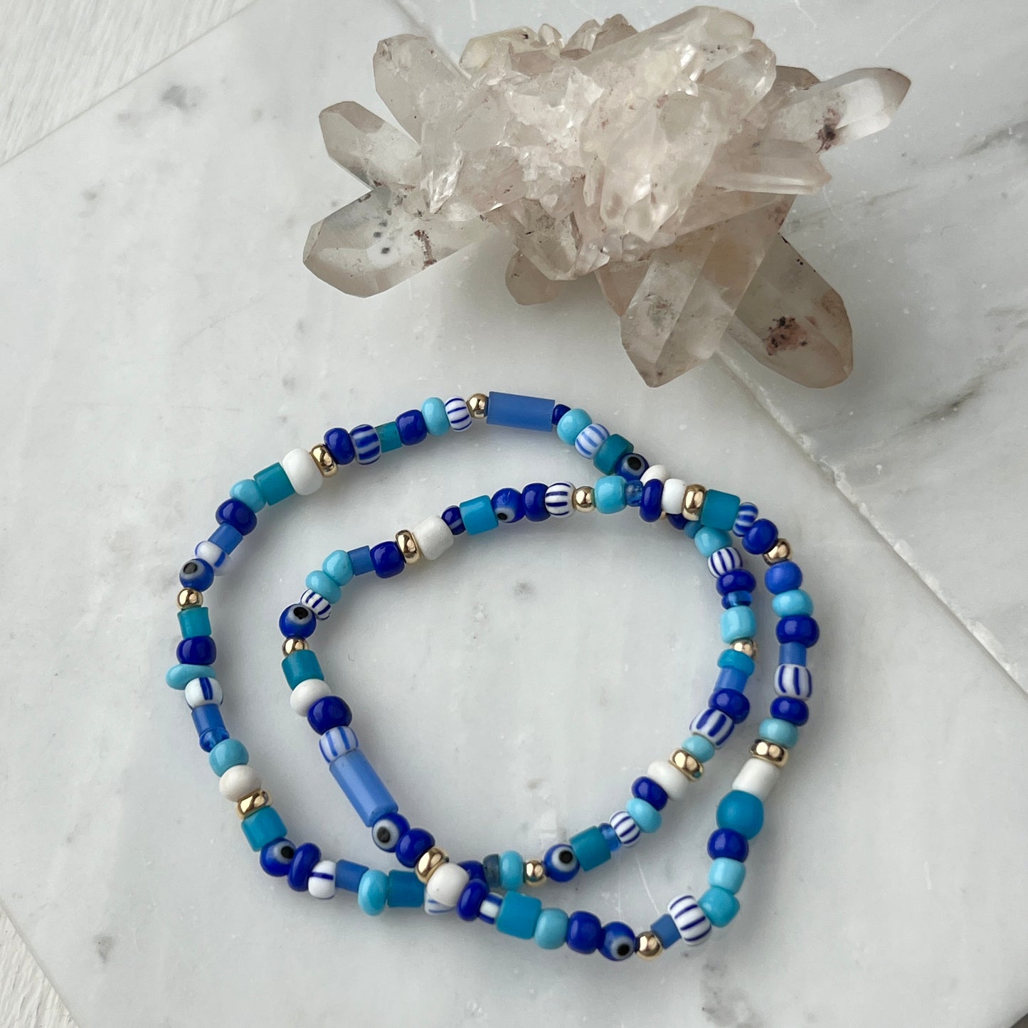 7.5” The Blues Trade Bead + 14k Gold Bracelet