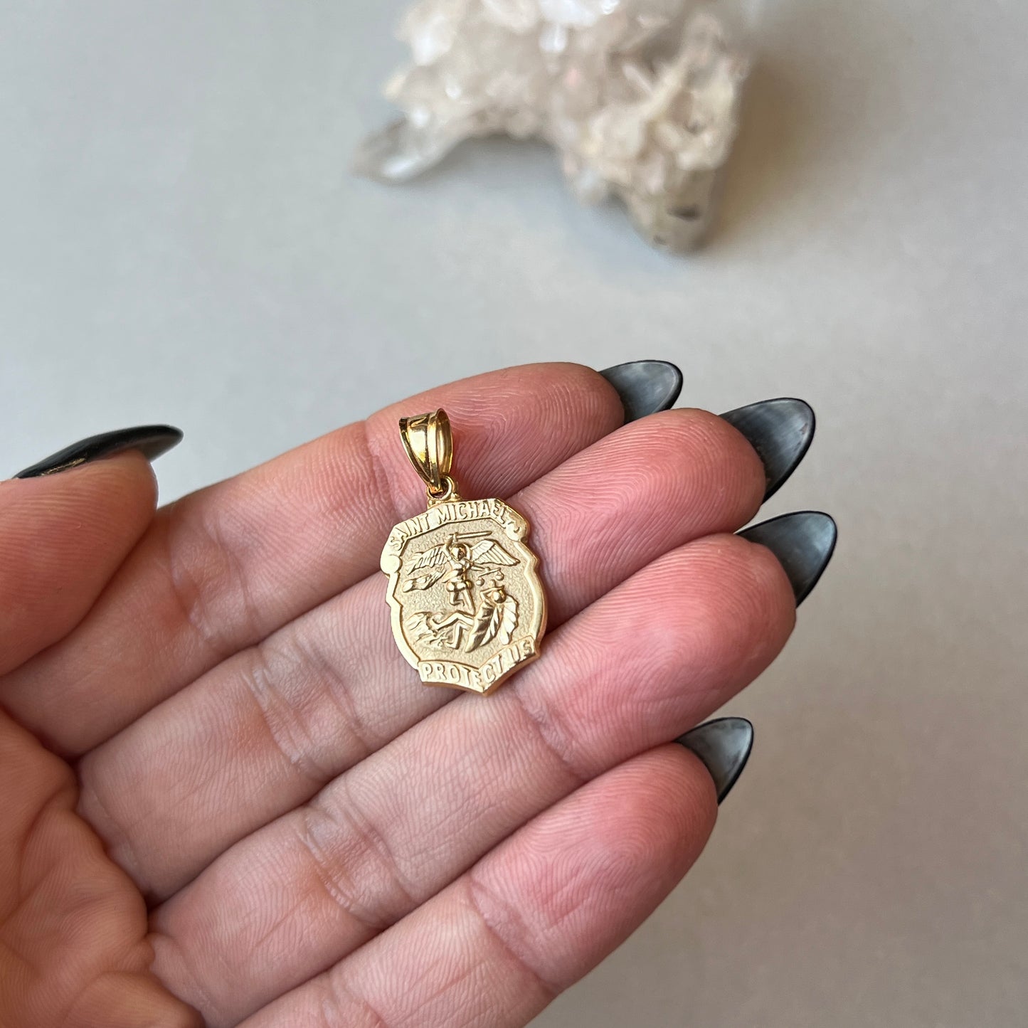 Vintage 14k Gold Saint Michael Shield Charm