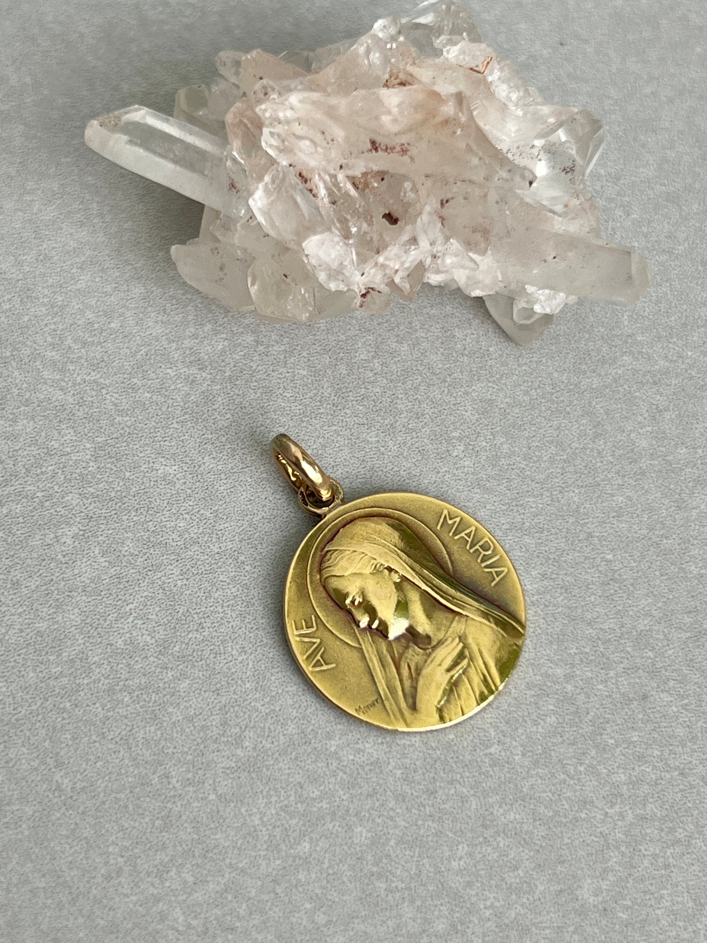 Vintage 18k Gold ‘Ave Maria’ Medallion Charm by Emile Monier