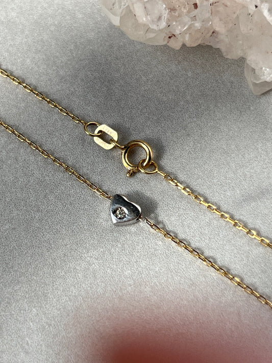 Vintage 14k Gold 17” Hearts & Diamonds Station Chain