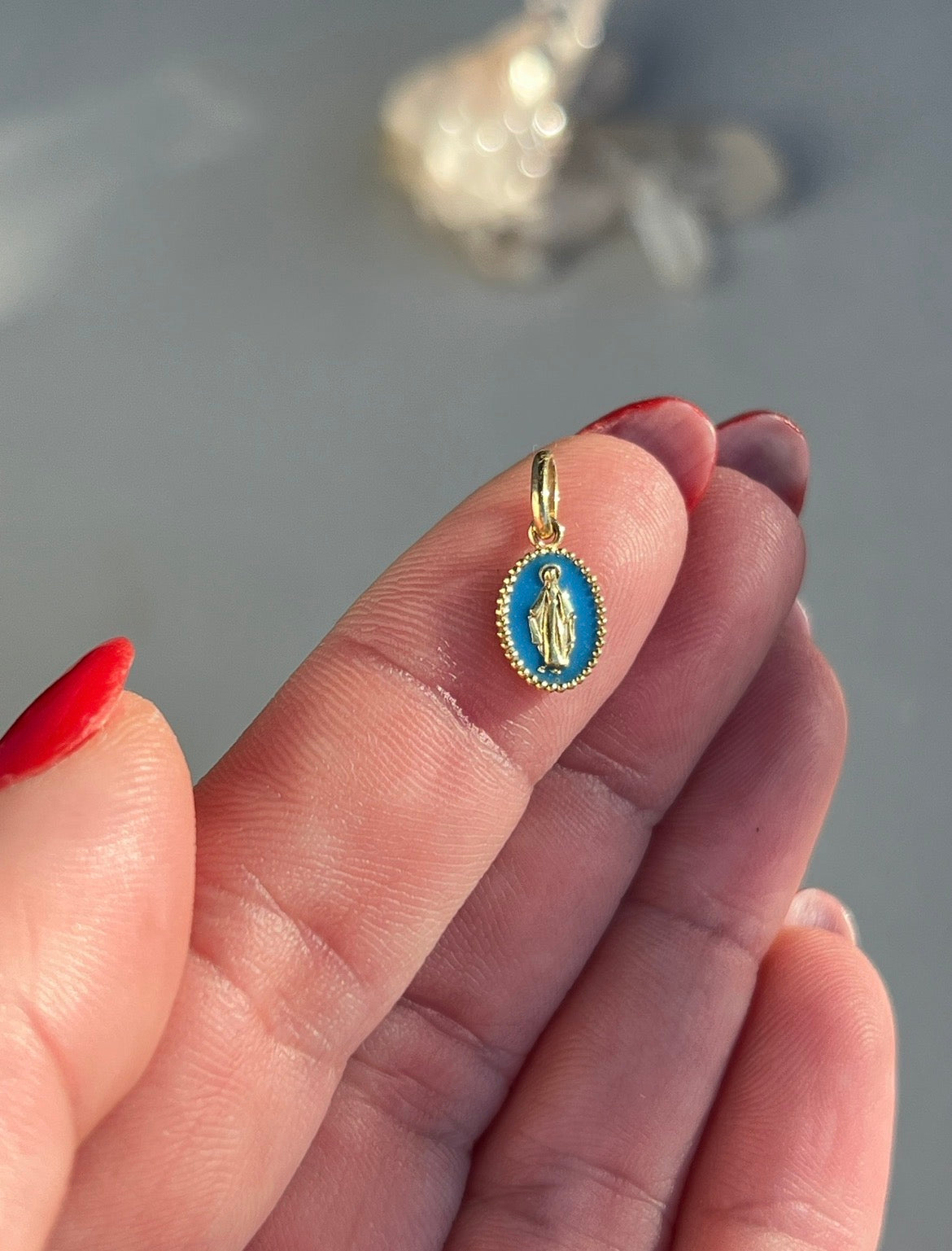 Estate 18k Gold and Turquoise Resin Holy Madone Pendant by gigiCLOZEAU