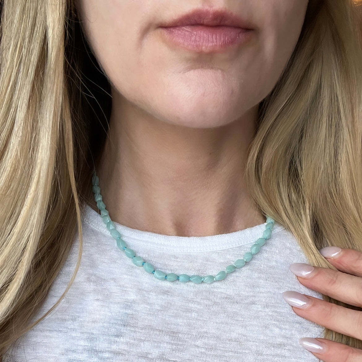 16” Amazonite Silk-Knotted Gemstone Necklace