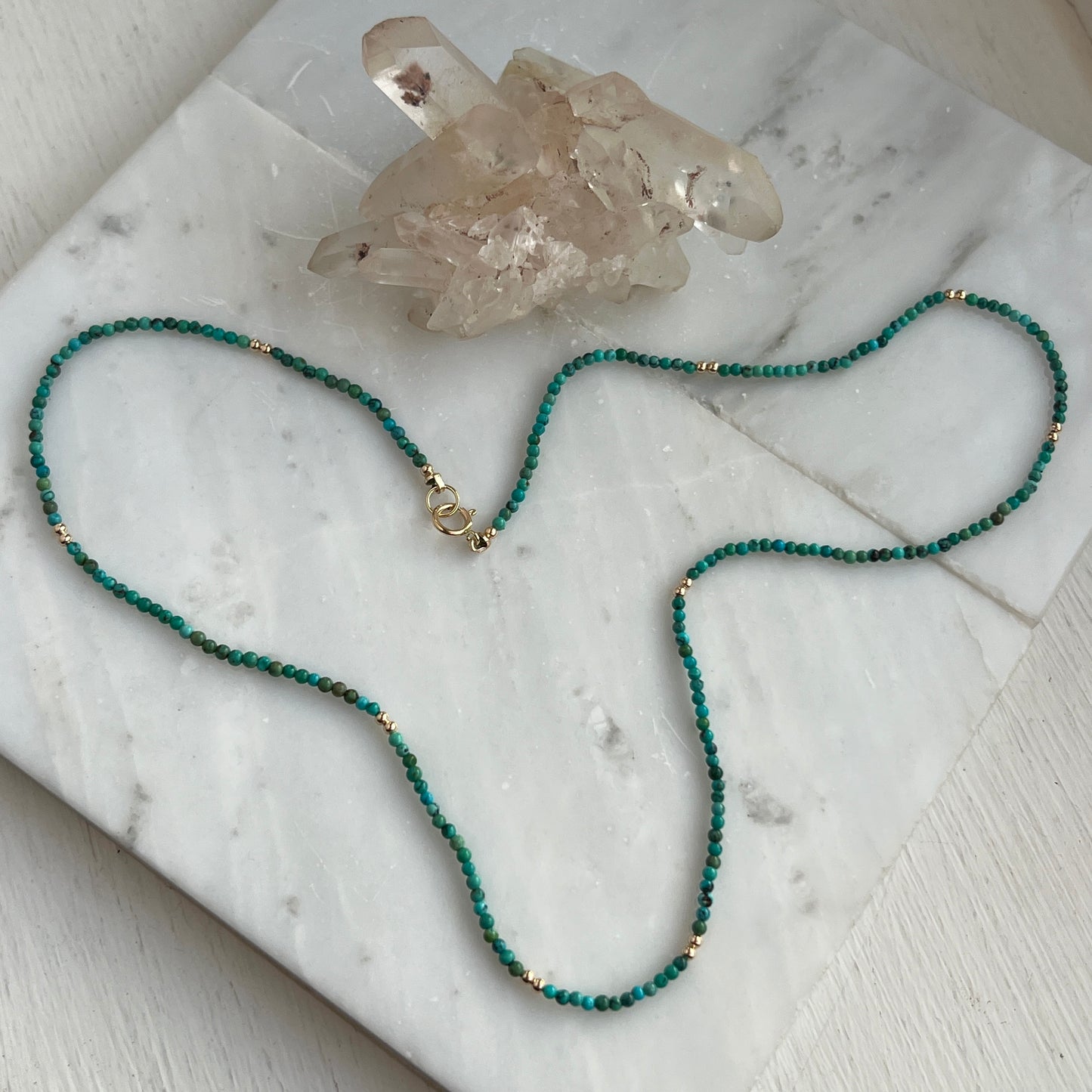 18” Turquoise Gemstone Necklace with Solid 14k Gold Bead Accents