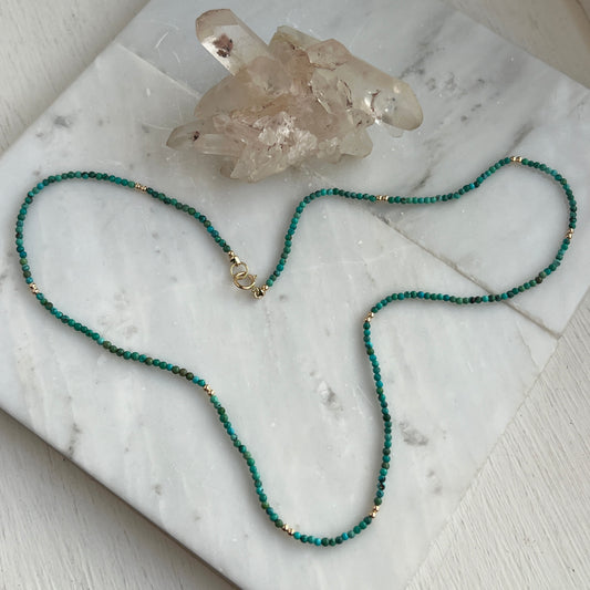 18” Turquoise Gemstone Necklace with Solid 14k Gold Bead Accents