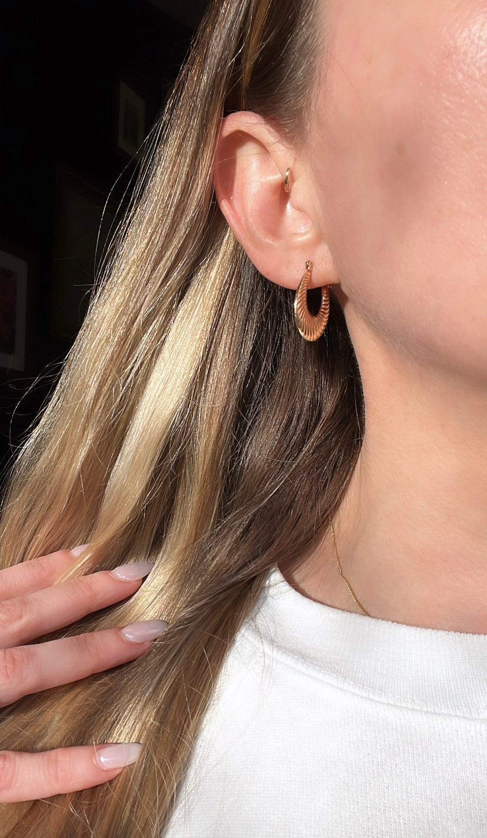 Vintage 14k Gold Shrimp Hoop Earrings