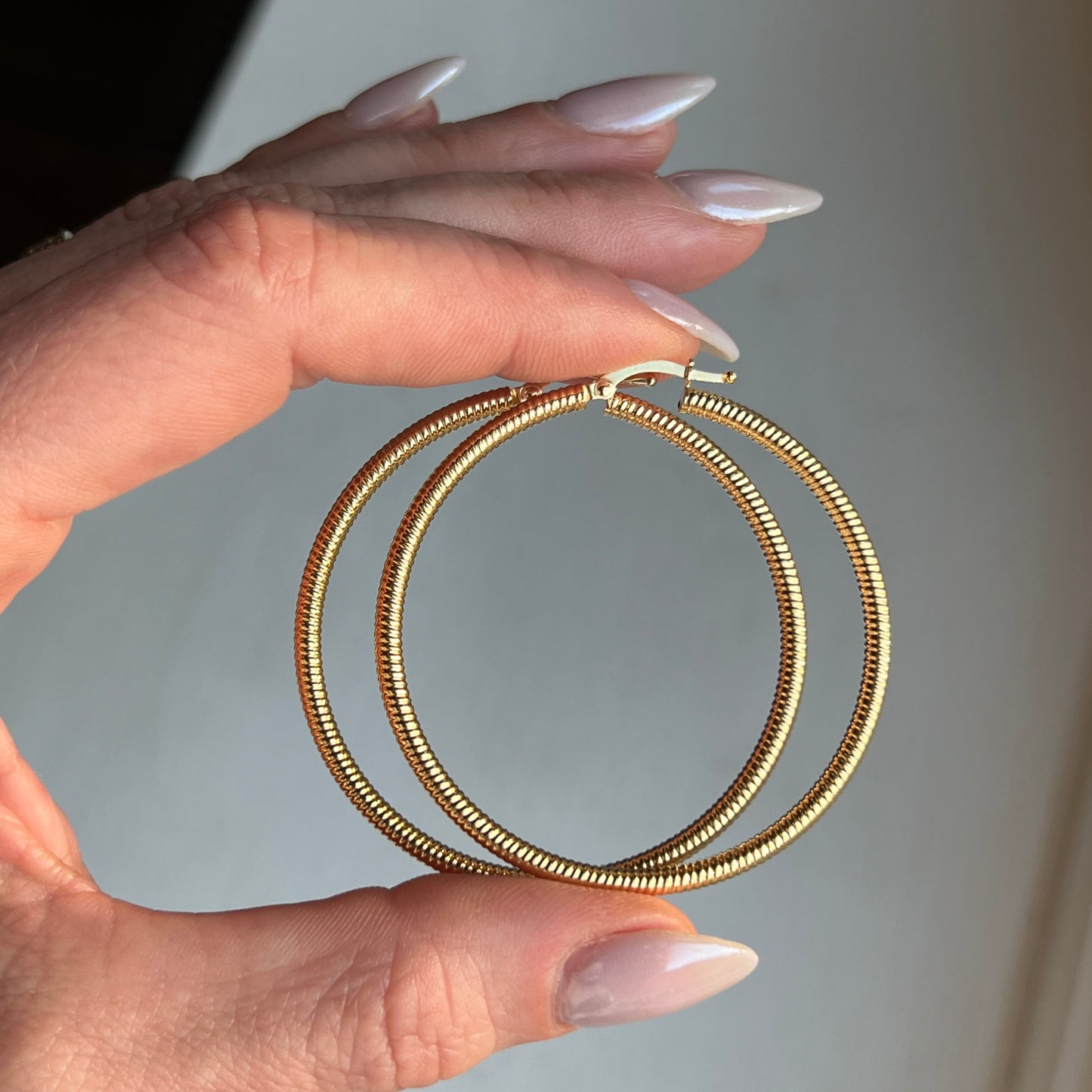 Vintage 14k Gold Coil Style Large Hoop Earrings