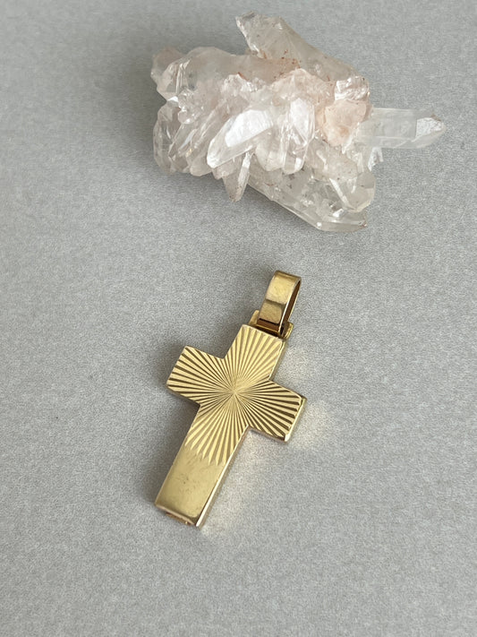 Vintage 14k Gold Engine Turned Cross by Unoaerre Italy