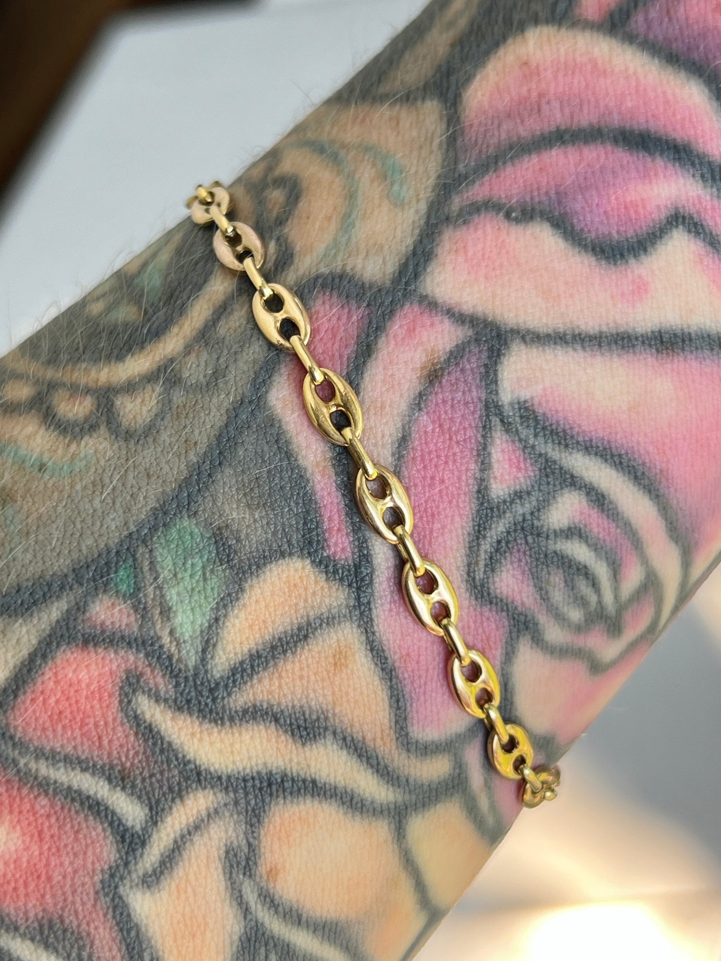 Vintage 14k Gold Puffy Anchor/Mariner Link Bracelet with Box Clasp
