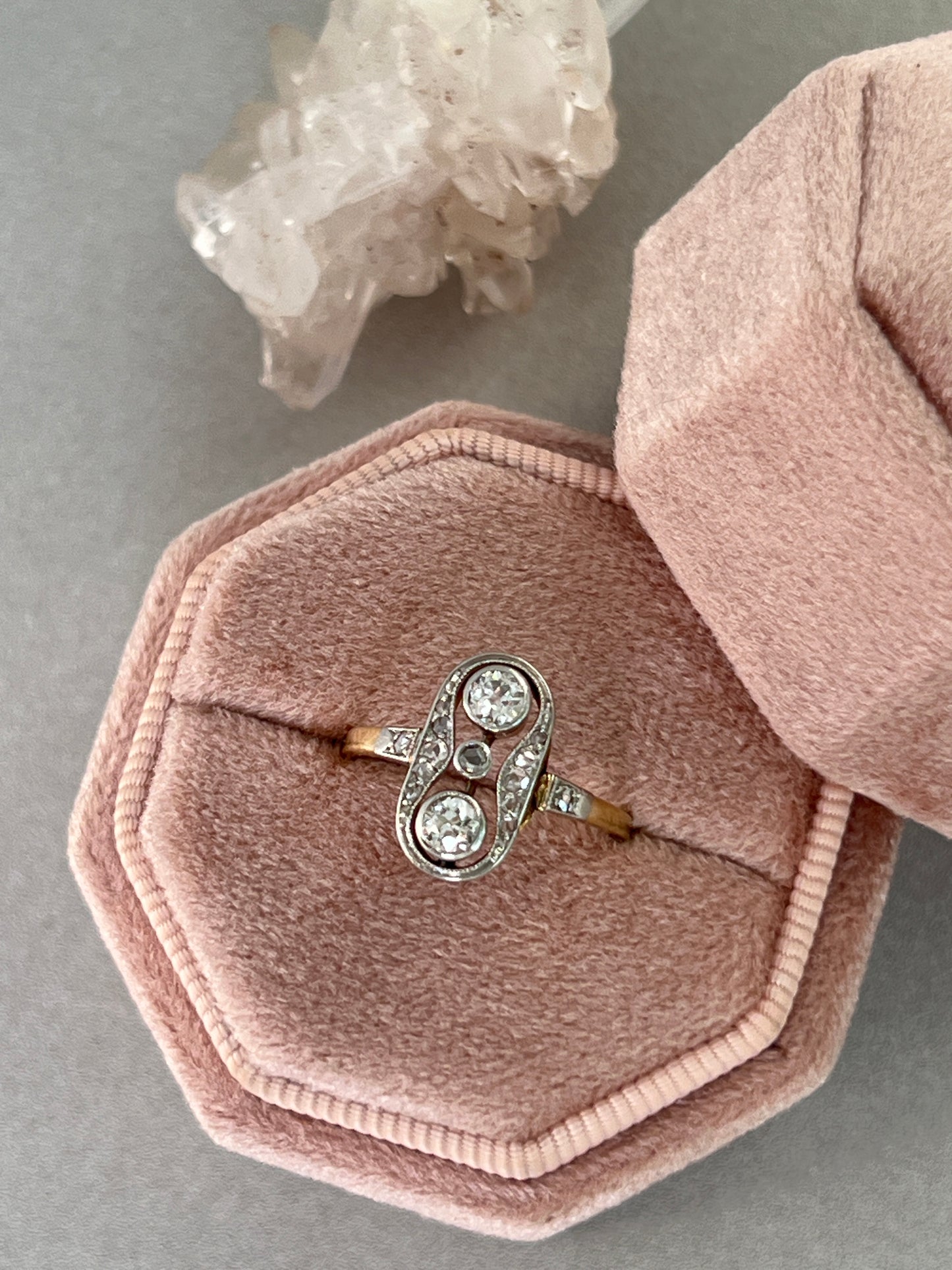 Antique 14k Gold .36 CTW Mixed Old Cut Diamond Shield Ring