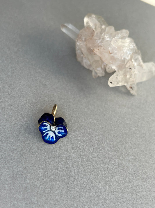 Vintage 14k Gold Diamond Accent Enameled Pansy Charm