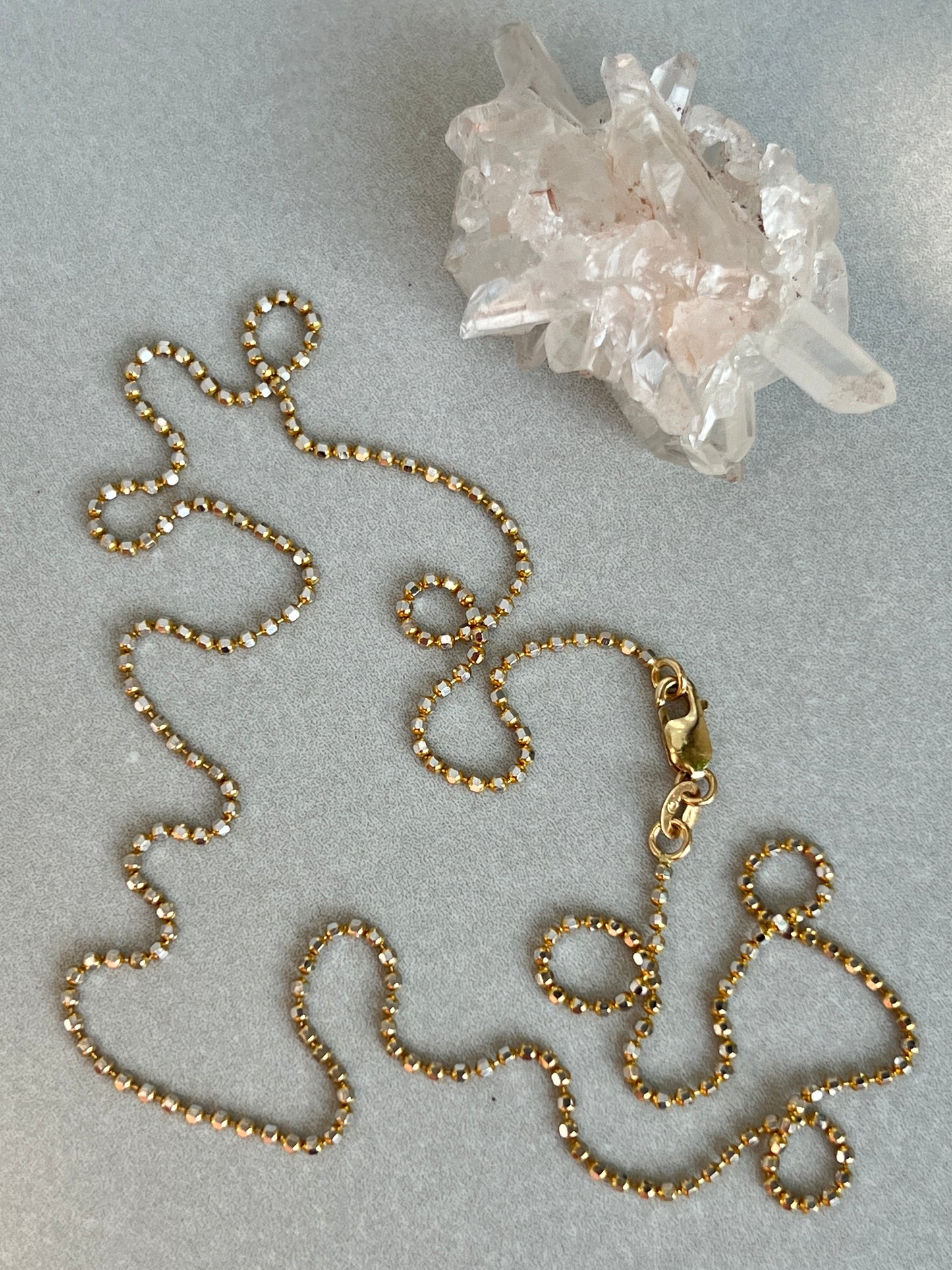 Vintage 14k Gold 20” Two-Tone Faceted Beaded Ball Link Chain