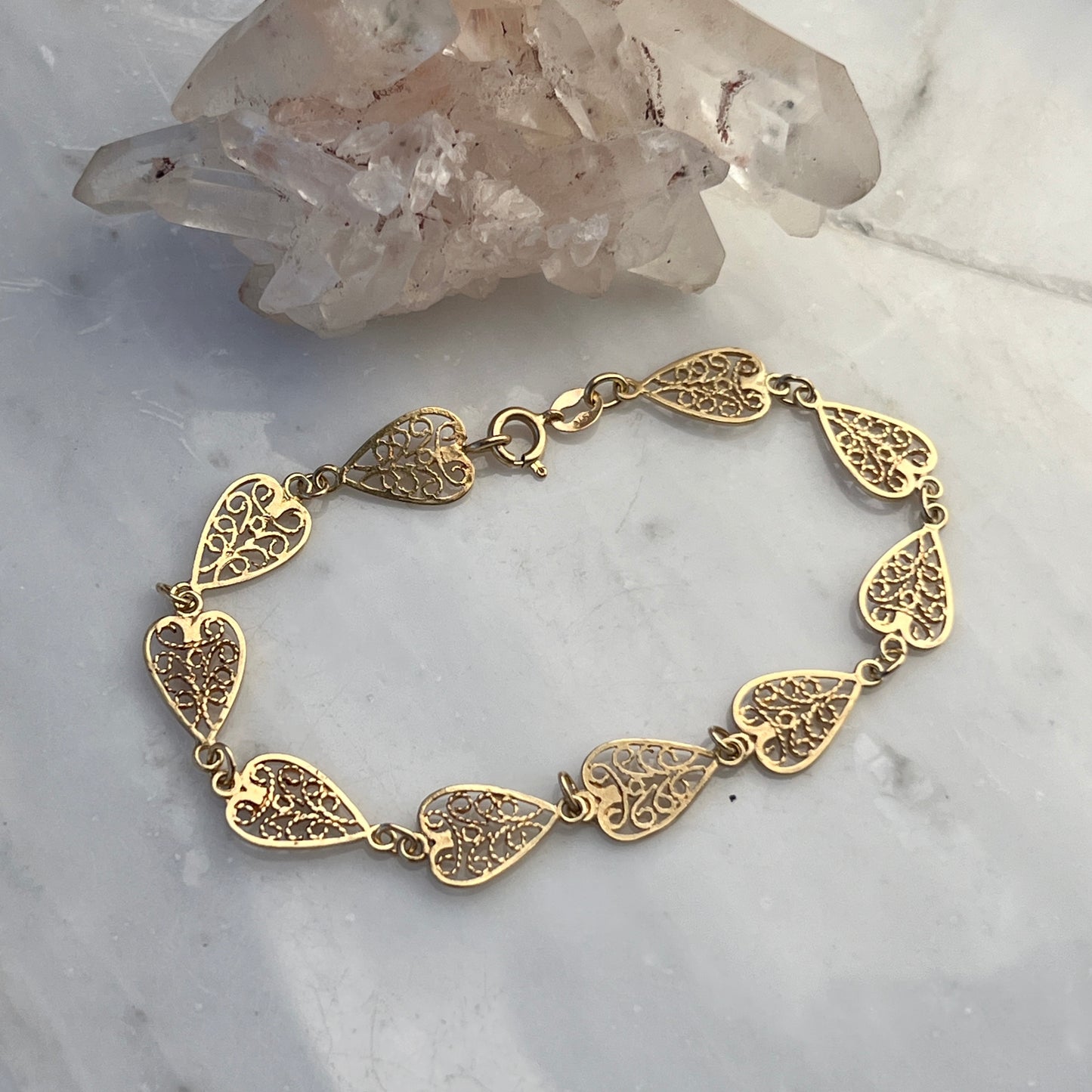 Vintage 14k Gold Filigree Hearts/Spades Bracelet