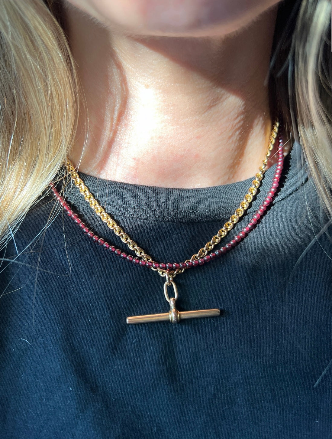 Custom 14k Gold + Mini Garnet ‘Pearls’ Beaded Gemstone Necklace