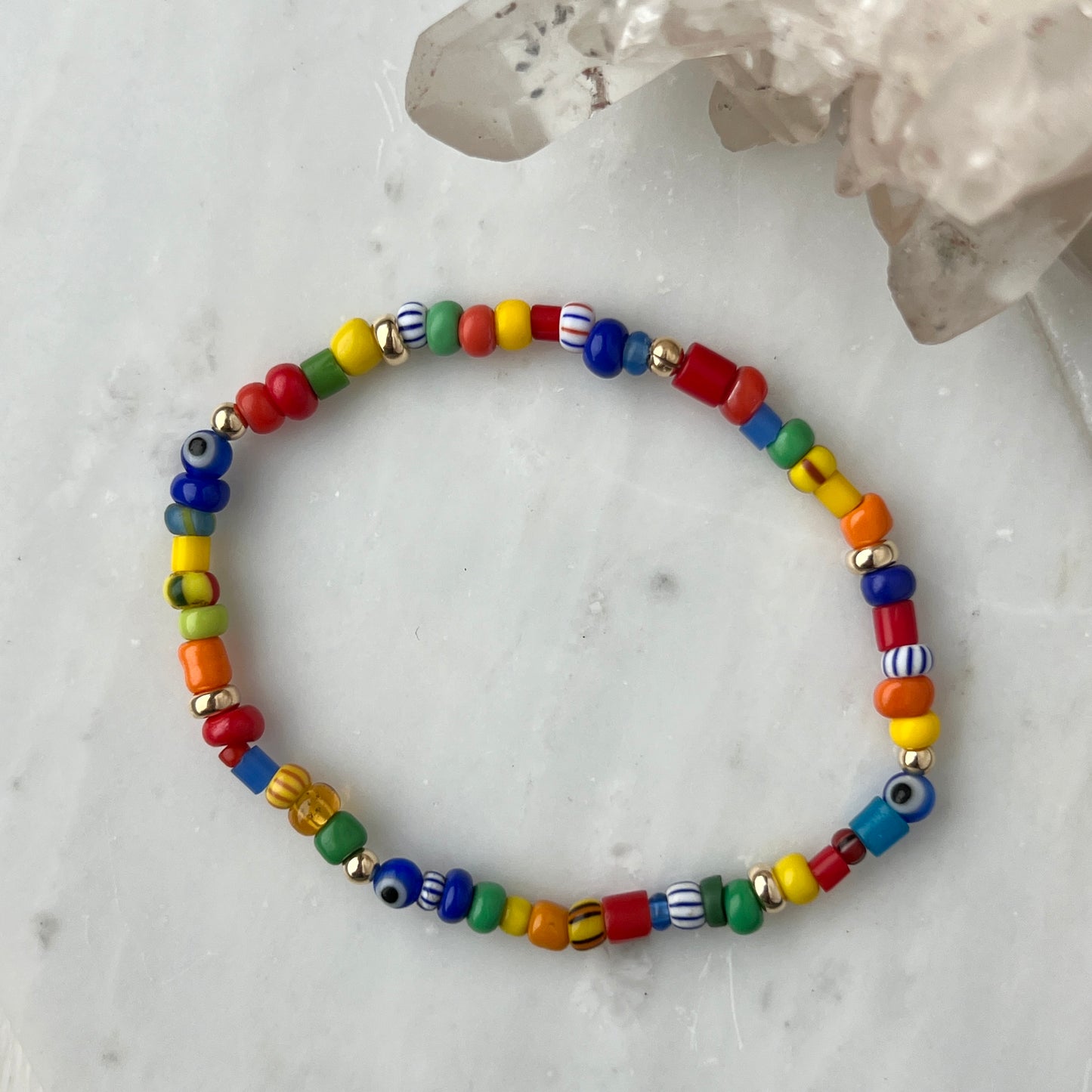 6.5” Rainbow Trade Bead + 14k Gold Bracelet