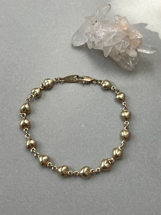 Vintage 14k Puffy Heart Link Bracelet