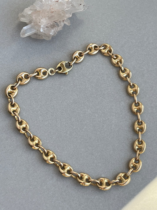 Vintage 14k Gold Unoaerre 9.5” Puffy Mariner Link Anklet/Bracelet/Extender