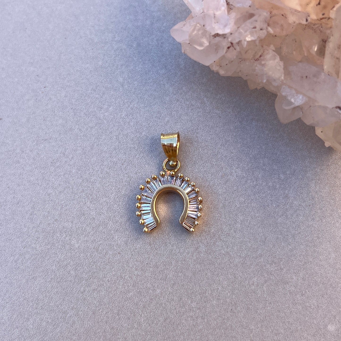 Vintage 14k Gold + Baguette Diamond Lucky Horseshoe Charm