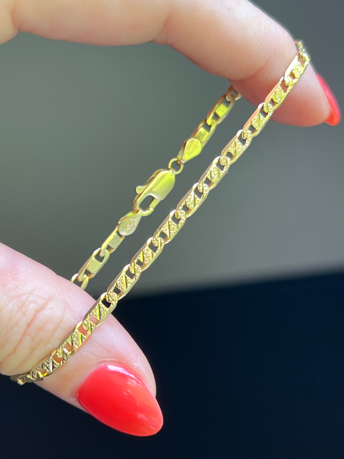 Vintage 14k Gold 6.75” Quilted Anchor/Mariner Link Bracelet