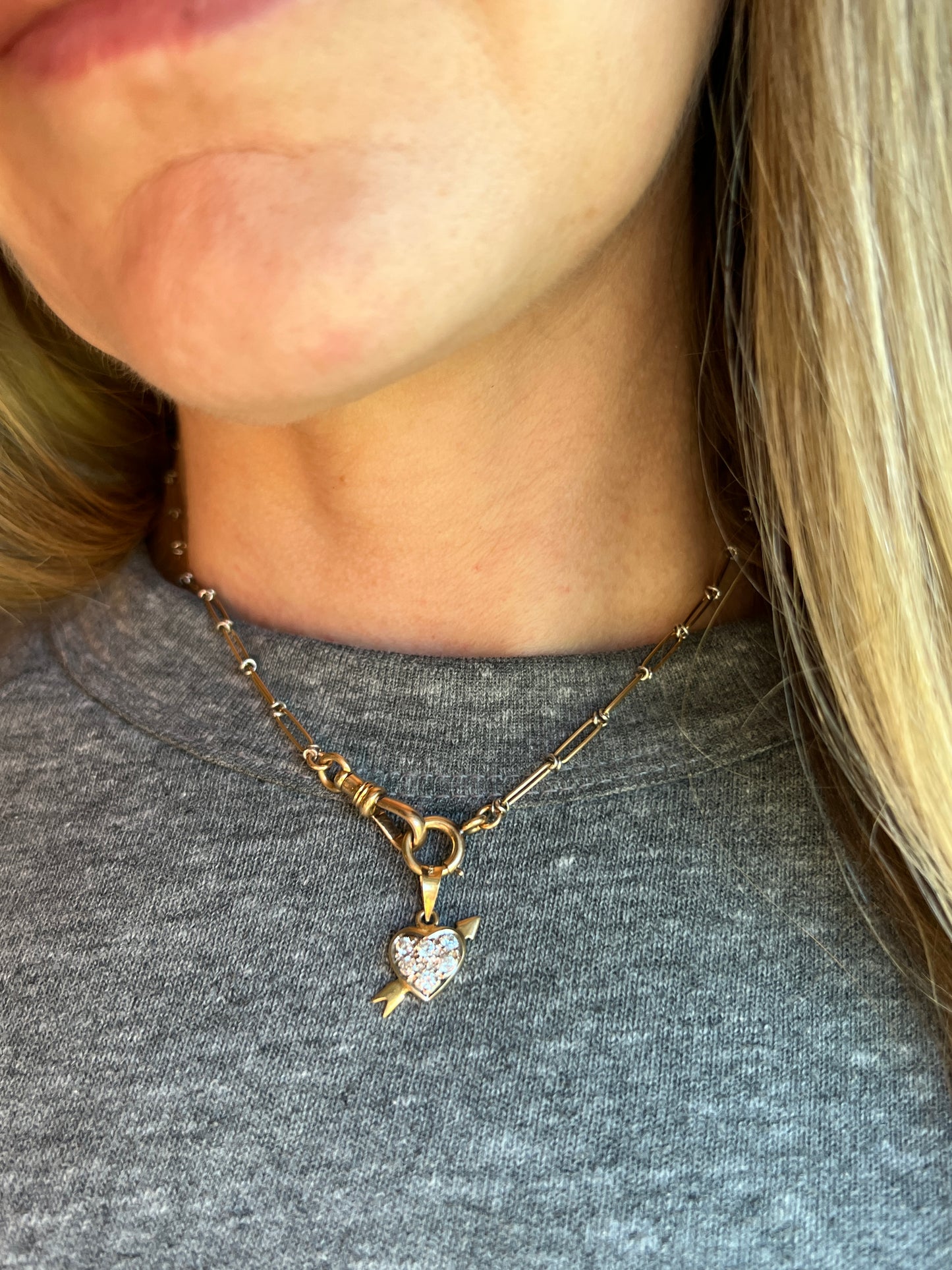 Vintage 14k Gold Arrow & Heart Natural Diamond Charm