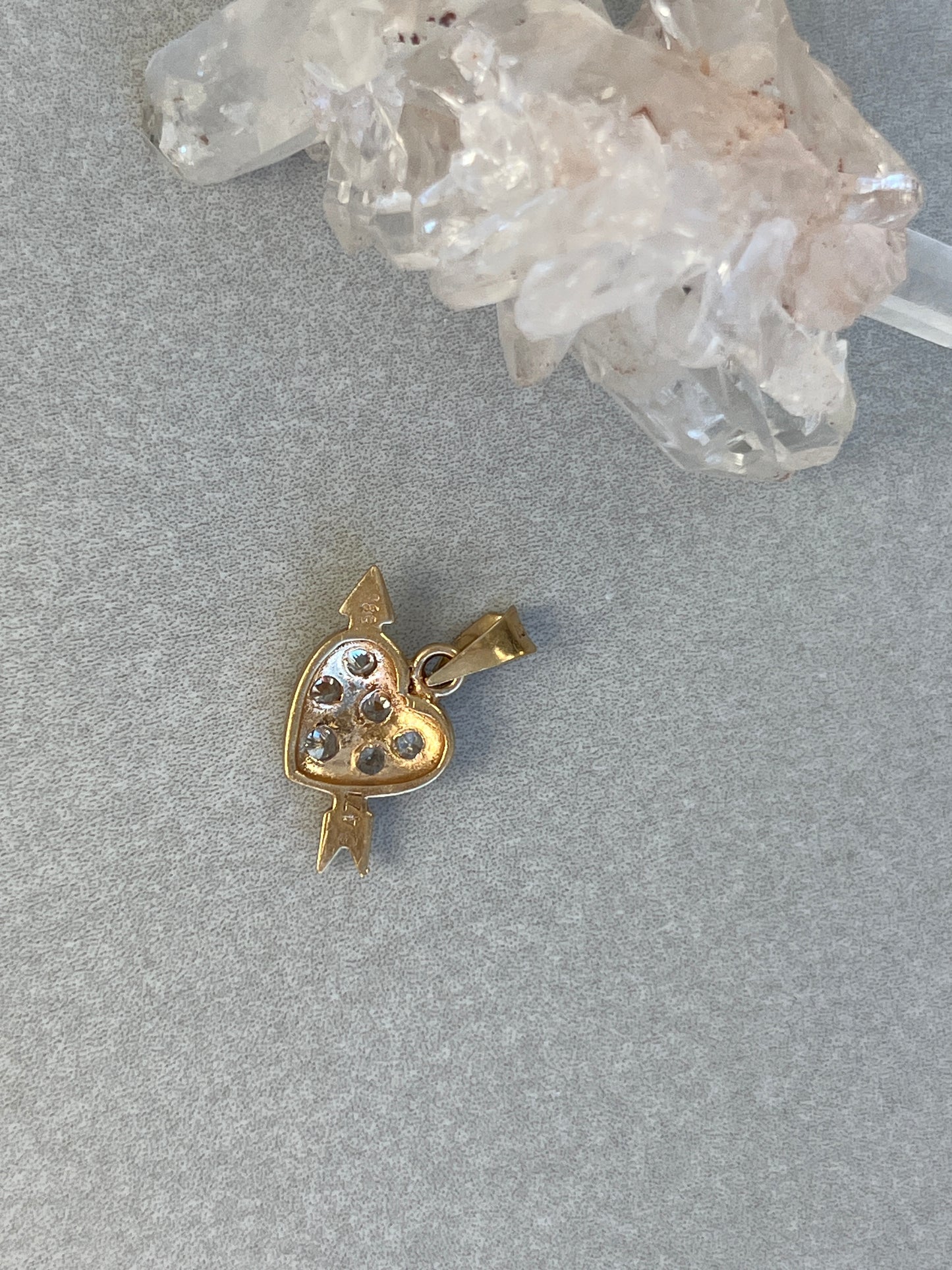 Vintage 14k Gold Arrow & Heart Natural Diamond Charm