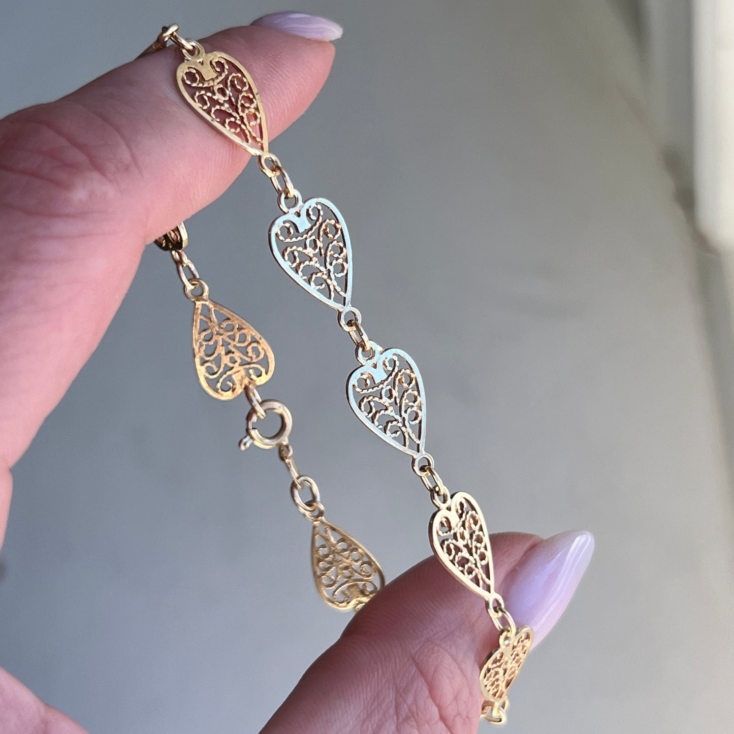 Vintage 14k Gold Filigree Hearts/Spades Bracelet