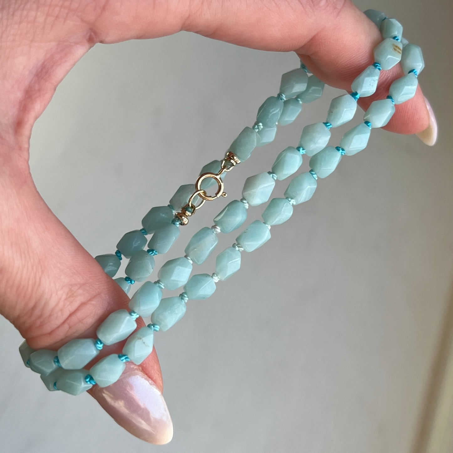 16” Amazonite Silk-Knotted Gemstone Necklace