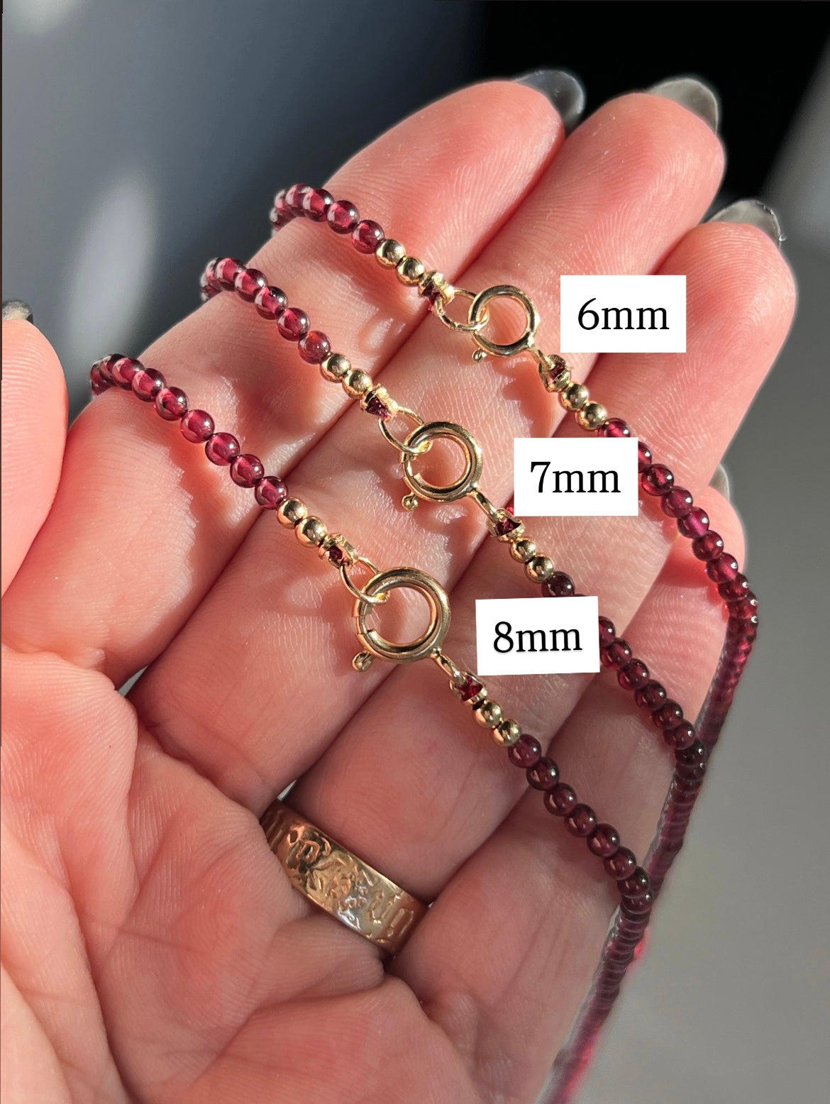 Custom Length 14k Gold + Mini Garnet ‘Pearls’ Beaded Gemstone Necklace - 8mm Clasp