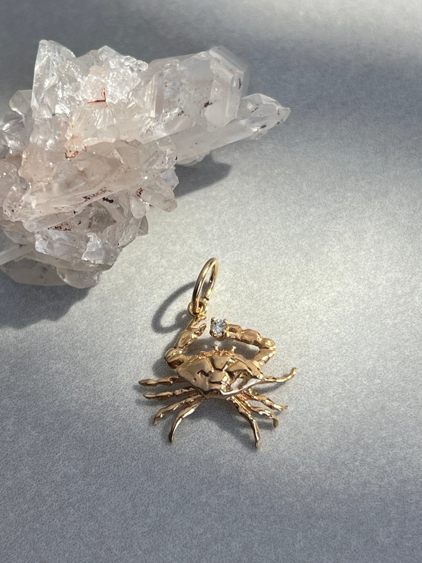 Vintage 14k Gold Figural Crab Charm with Diamond Accent